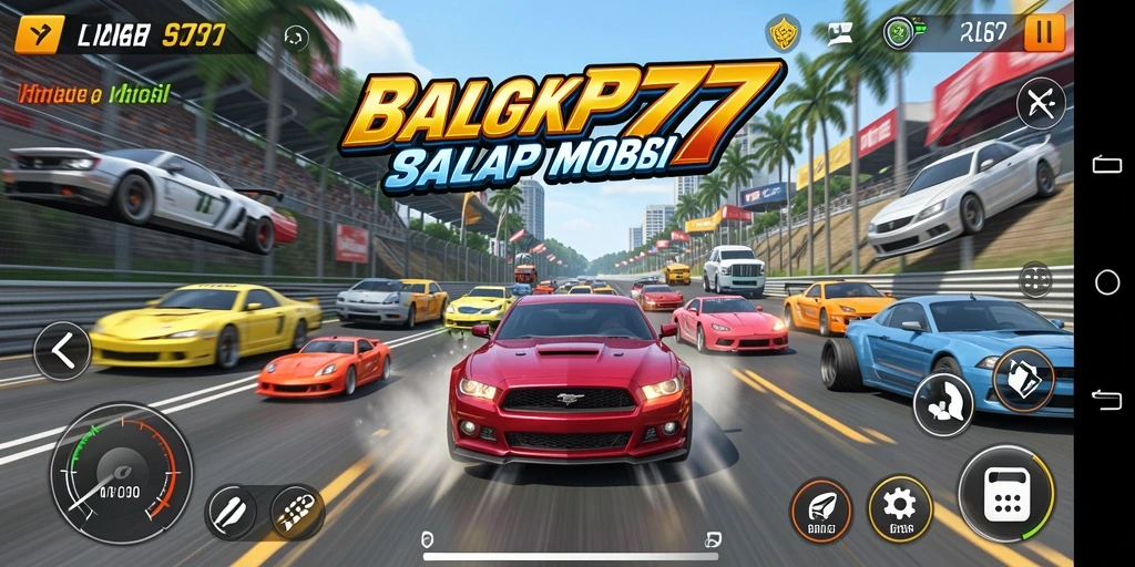 Tampilan balapan seru dalam LENGKAP777 dengan mobil cepat.