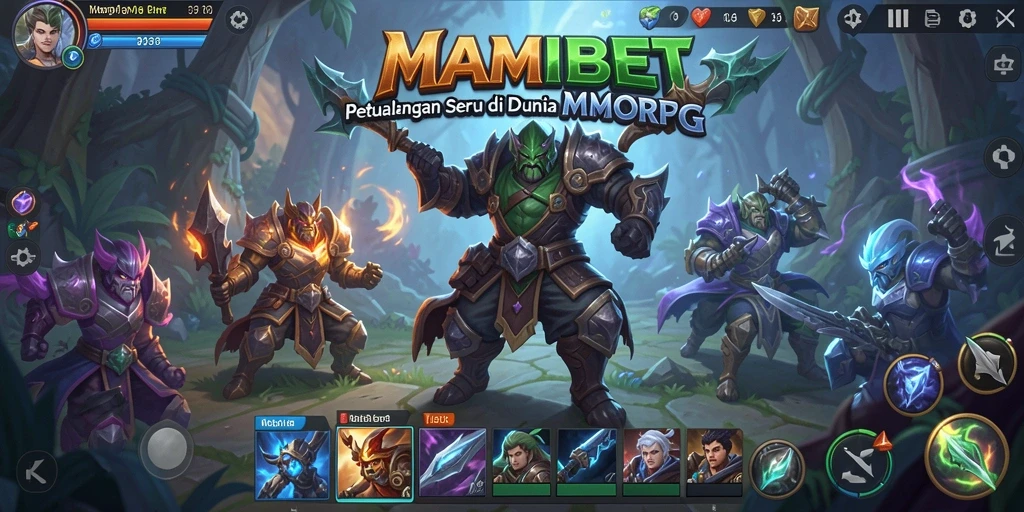 Screenshot gameplay MAMIBET yang menunjukkan pertarungan epik dan petualangan.