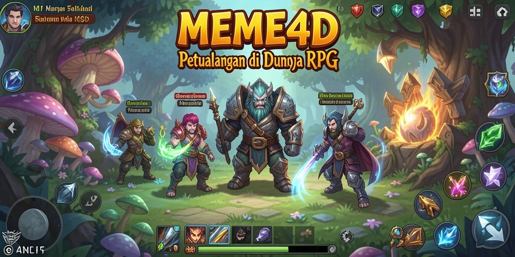 Tangkapan layar gameplay MEME4D yang menampilkan petualangan seru dan karakter yang beragam.
