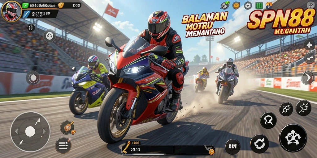 Screenshot SPN88 menampilkan aksi balapan motor yang mendebarkan.